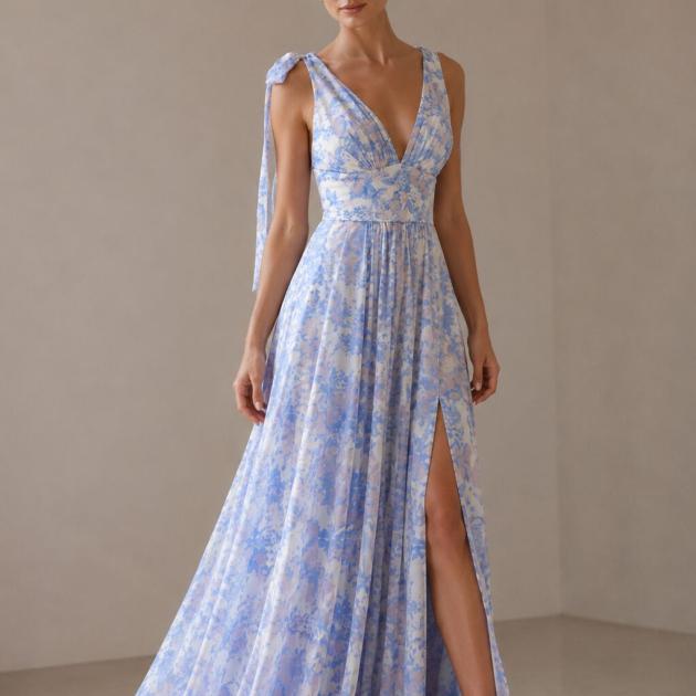 Romantické kvetinové spoločenské šaty Blue Blossom